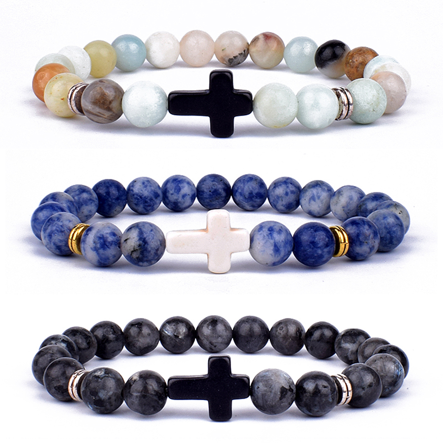 Yoga Fitness Tracker - Trendy Jesus Cross Charm Blue Turquoises